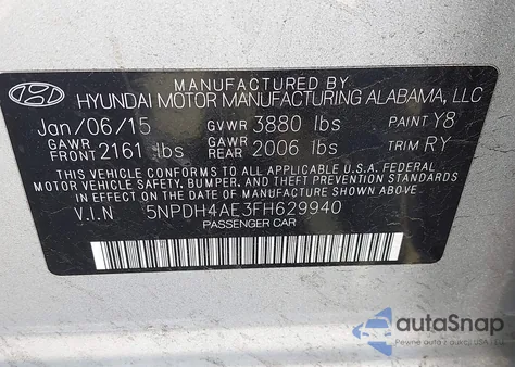 2015 Hyundai Elantra Se из США, поврежденный, VIN 5NPDH4AE3FH629940